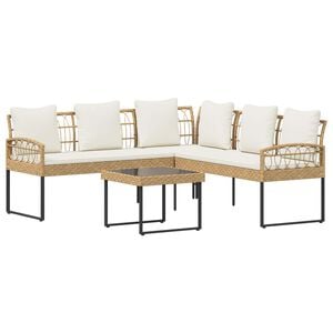 vidaXL Sada zahradn&iacute;ch pohovek 2 pcs Př&iacute;rodn&iacute; Poly Rattan Ocel