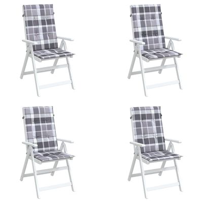 vidaXL Podušky na židli vysoké opěradlo 4 ks šedé kárované 120x50x3 cm