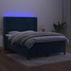vidaXL Box spring postel s matrac&iacute; a LED tmavě modr&aacute; 140x190 cm samet