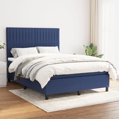 vidaXL Box spring postel s matrací modrá 140x190 cm textil