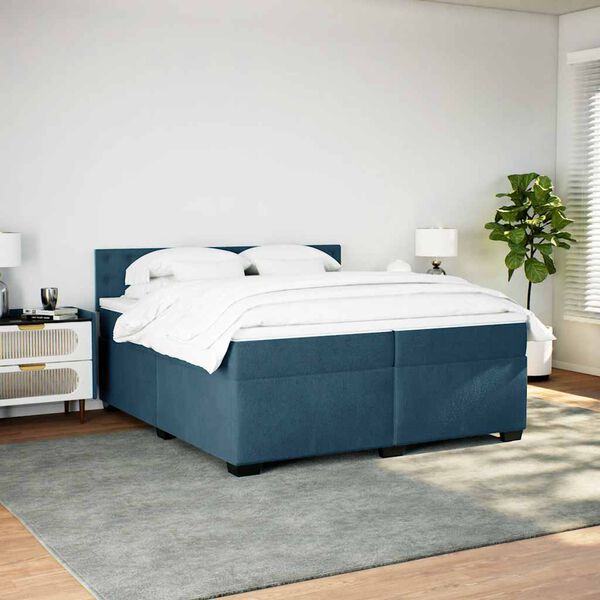 vidaXL Box spring postel s matrac&iacute; modr&aacute; 200 x 200 cm samet