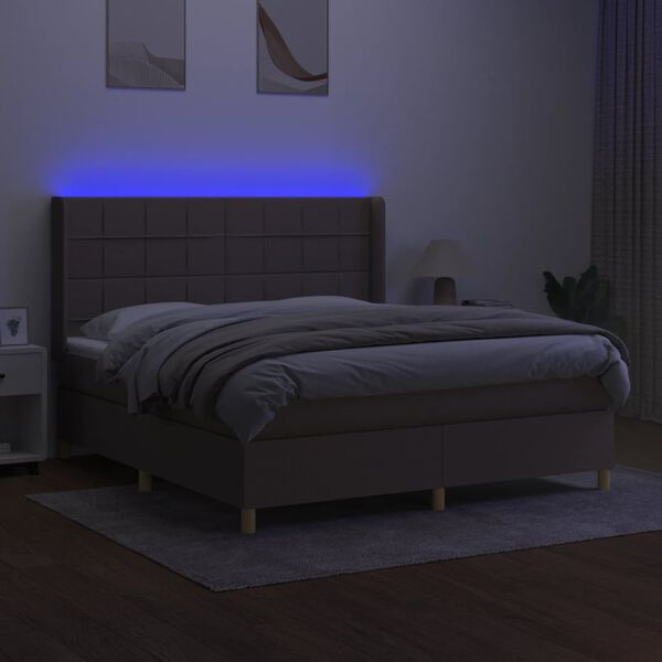 vidaXL Box spring postel s matrac&iacute; a LED taupe 180x200 cm textil
