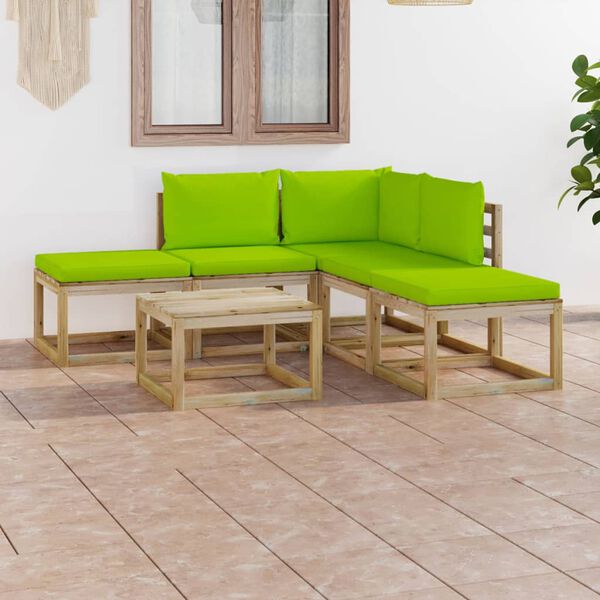 vidaXL 6d&iacute;ln&aacute; zahradn&iacute; sedac&iacute; souprava s jasně zelen&yacute;mi podu&scaron;kami