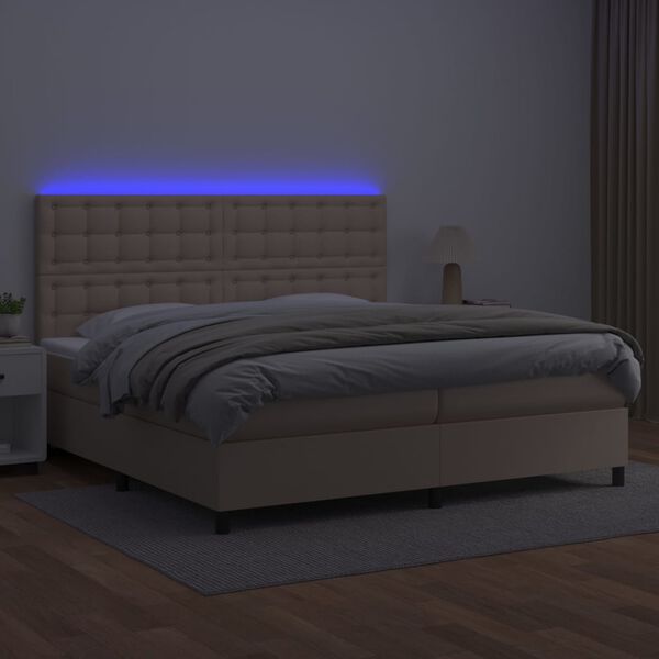 vidaXL Box spring postel matrace a LED cappuccino 200x200cm uměl&aacute; kůže