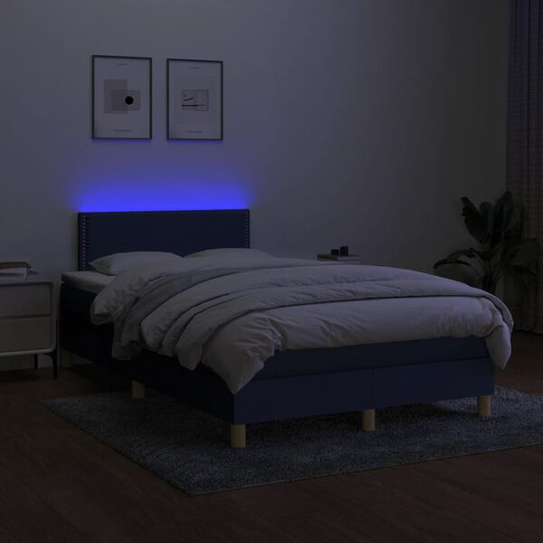 vidaXL Box spring postel s matrac&iacute; a LED modr&aacute; 120x190 cm textil