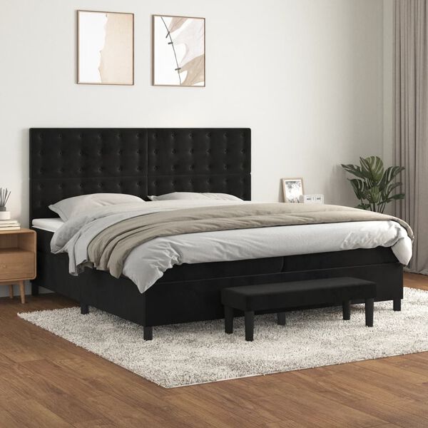 vidaXL Box spring postel s matrac&iacute; čern&aacute; 200x200 cm samet