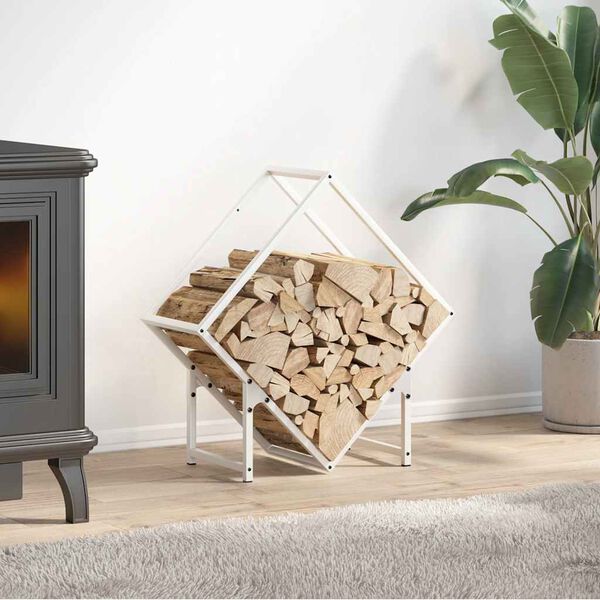 vidaXL Stojan na palivov&eacute; dřevo b&iacute;l&yacute; Ocel v&aacute;lcovan&aacute; za studena