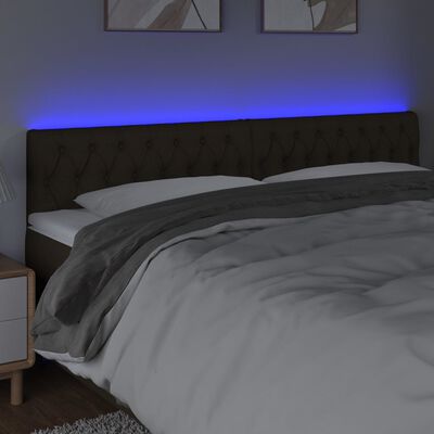 vidaXL Čelo postele s LED tmavě hnědé 200 x 7 x 78/88 cm textil