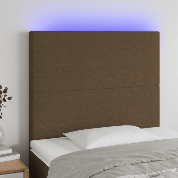 vidaXL Čelo postele s LED tmavě hněd&eacute; 100x5x118/128 cm textil