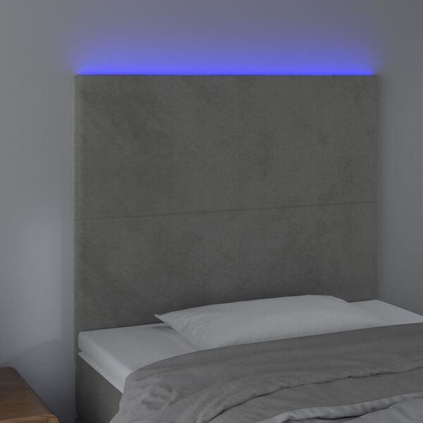 vidaXL Čelo postele s LED světle &scaron;ed&eacute; 100x5x118/128 cm samet