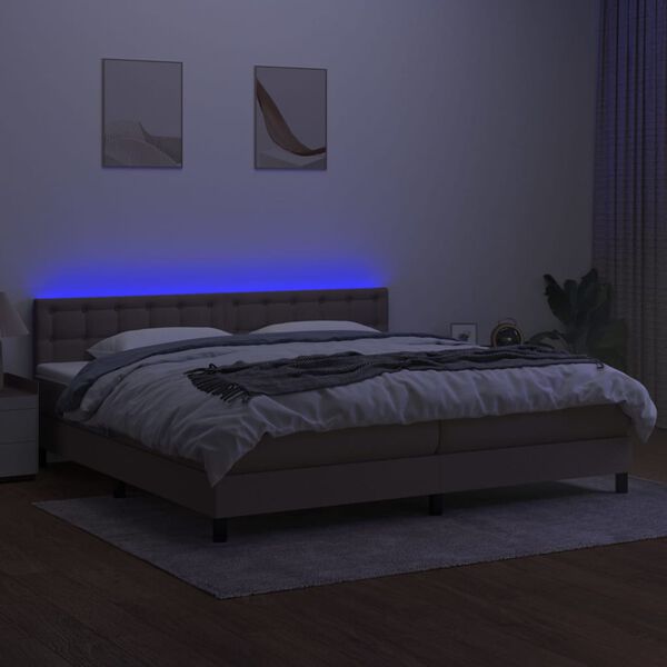 vidaXL Box spring postel s matrac&iacute; a LED taupe 200x200 cm textil