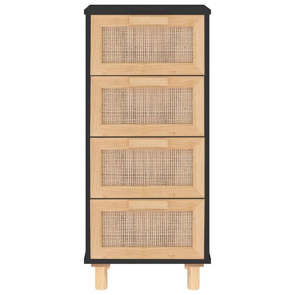 vidaXL Příborník černý 40x30x90 cm masivní borovice a přírodní ratan