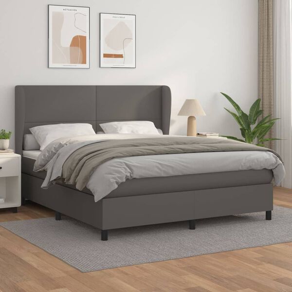 vidaXL Box spring postel s matrac&iacute; &scaron;ed&aacute; 160x200 cm uměl&aacute; kůže