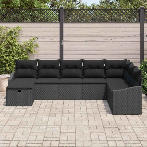 vidaXL Sada zahradních pohovek 8 pcs Černá 55 x 62 x 69 cm Poly ratan