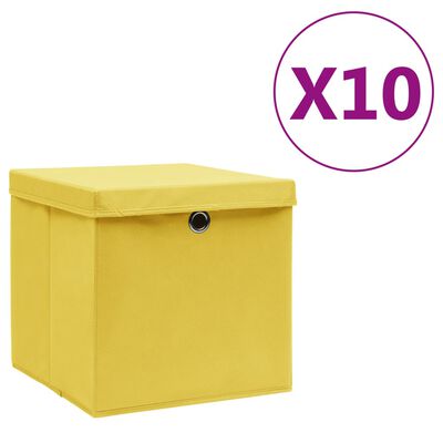 vidaXL Úložné boxy s víky 10 ks 28 x 28 x 28 cm žluté