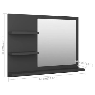 vidaXL Koupelnové zrcadlo šedé 60 x 10,5 x 45 cm dřevotříska