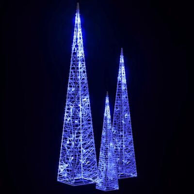 vidaXL Sada akrylových světelných LED kuželů modrá 30/45/60 cm