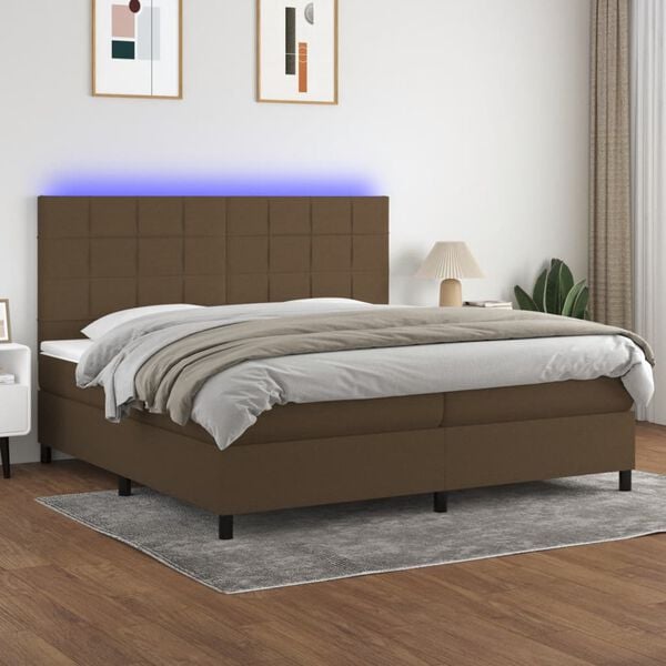 vidaXL Box spring postel s matrac&iacute; a LED tmavě hněd&aacute; 200x200 cm textil