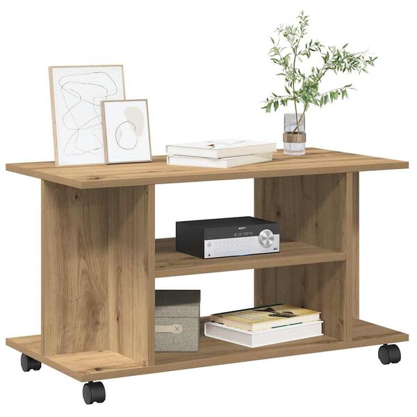 vidaXL TV stolek na kolečk&aacute;ch dub artisan 80x40x45 cm kompozitn&iacute; dřevo