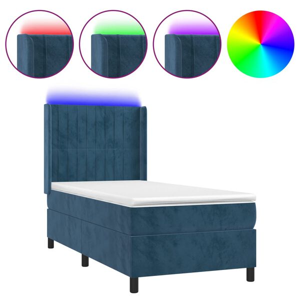 vidaXL Box spring postel s matrac&iacute; a LED tmavě modr&aacute; 80 x 200 cm samet