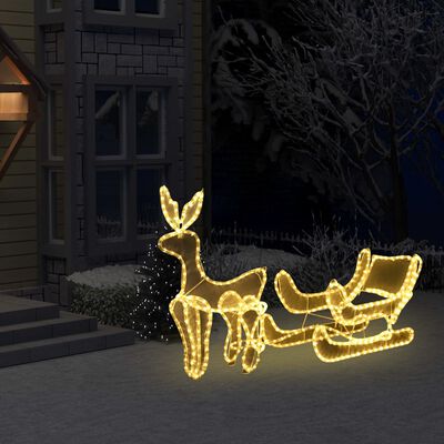 vidaXL Vánoční světelná dekorace vyplétaný sob se sáněmi 432 LED
