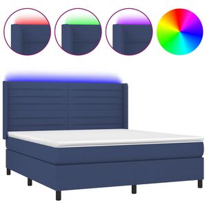 vidaXL Box spring postel s matrac&iacute; a LED modr&aacute; 160x200 cm textil