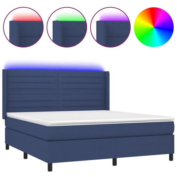 vidaXL Box spring postel s matrac&iacute; a LED modr&aacute; 160x200 cm textil