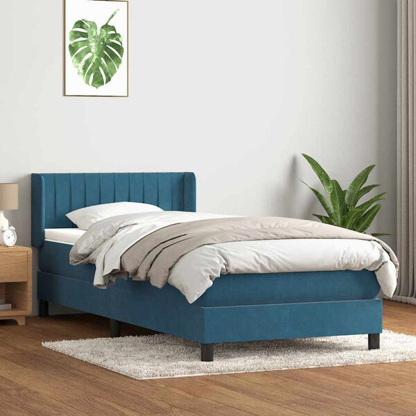 vidaXL Box spring postel s matrac&iacute; tmavě modr&aacute; 80x220 cm samet