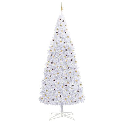 vidaXL Umělý vánoční stromek s LED a sadou koulí 400 cm bílý