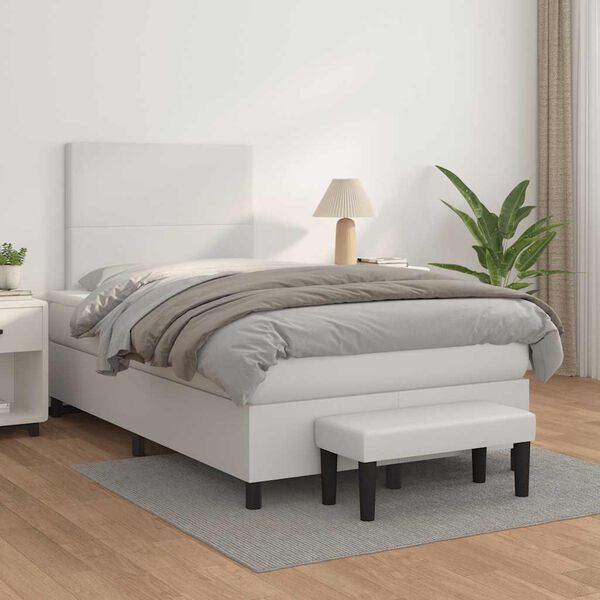 vidaXL Box spring postel s matrac&iacute; b&iacute;l&aacute; 120x190 cm uměl&aacute; kůže