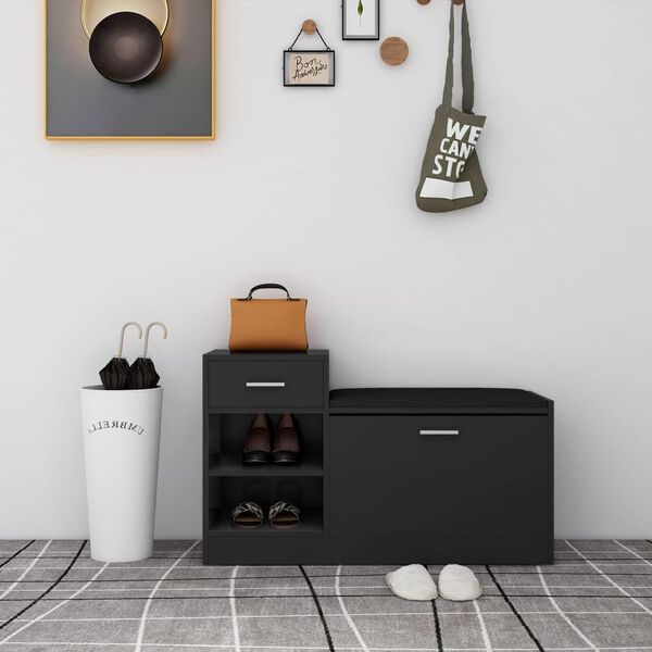 vidaXL Lavice s botníkem černá 94,5 x 31 x 57 cm kompozitní dřevo