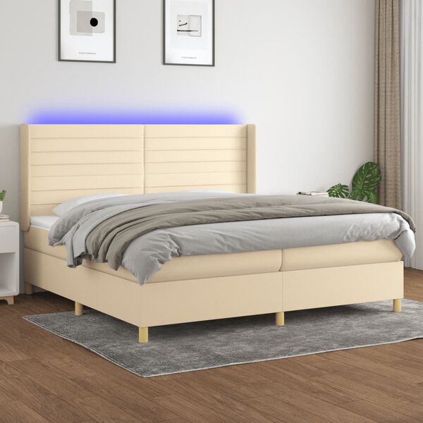 vidaXL Box spring postel s matrac&iacute; a LED kr&eacute;mov&aacute; 200x200 cm textil