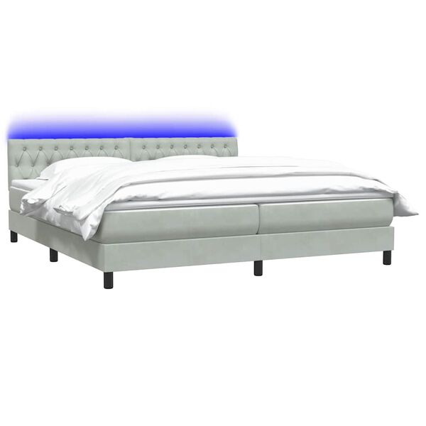vidaXL Box spring postel s matrac&iacute; a LED světle &scaron;ed&aacute; 200x220 cm samet