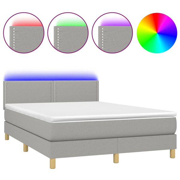 vidaXL Box spring postel s matrac&iacute; a LED světle &scaron;ed&aacute; 140x190 cm textil