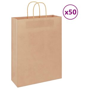 vidaXL Pap&iacute;rov&eacute; ta&scaron;ky 50 ks s uchy hněd&eacute; 32x12x42 cm