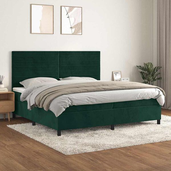 vidaXL Box spring postel s matrac&iacute; tmavě zelen&aacute; 200x200 cm samet