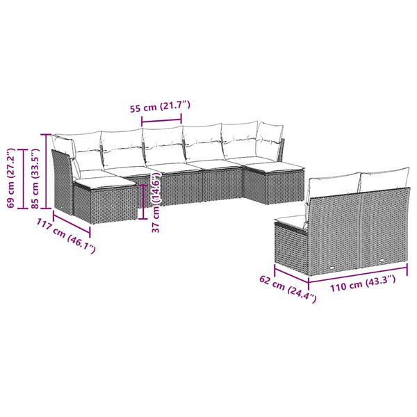 vidaXL 9d&iacute;ln&aacute; zahradn&iacute; sedac&iacute; souprava s podu&scaron;kami čern&aacute; polyratan