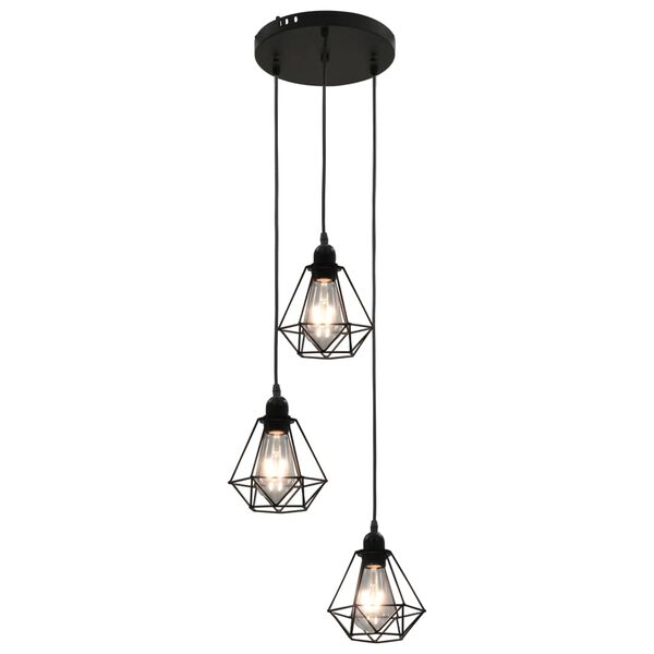 vidaXL Stropní lampa s diamantovým designem černá 3 x žárovka E27