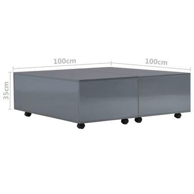 vidaXL Konferenční stolek šedý s vysokým leskem 100 x 100 x 35 cm