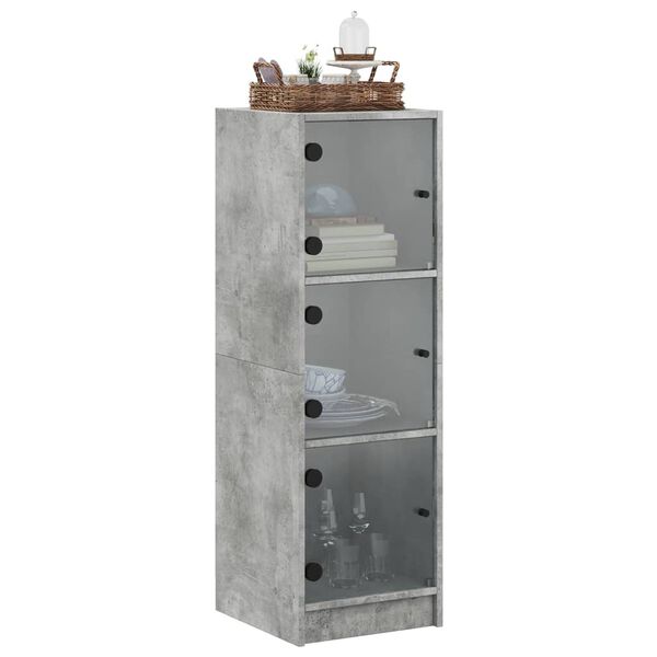 vidaXL Highboard se skleněn&yacute;mi dv&iacute;řky betonově &scaron;ed&yacute; 35 x 37 x 109 cm