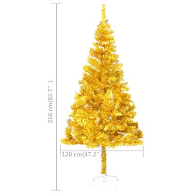 vidaXL Vánoční stromek s LED osvětlením a stojanem zlatý 210 cm PET