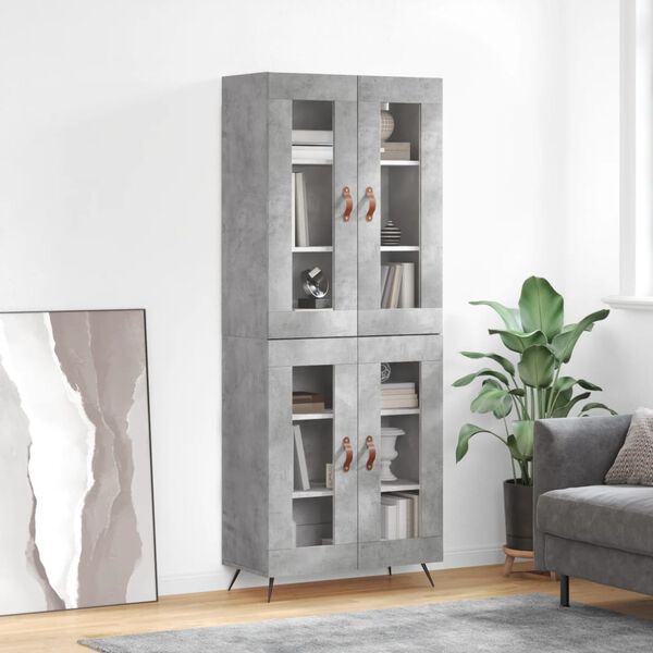 vidaXL Skř&iacute;ň highboard betonově &scaron;ed&aacute; 69,5x34x180 cm kompozitn&iacute; dřevo