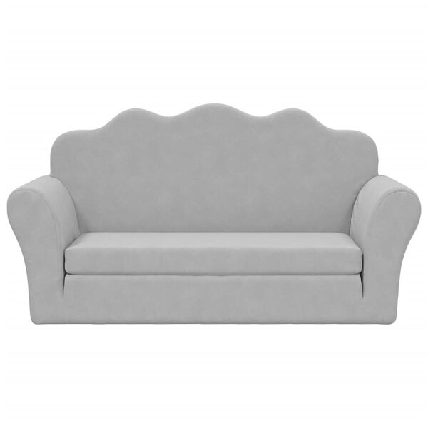 vidaXL Dětská rozkládací pohovka 2místná světle šedá měkký plyš