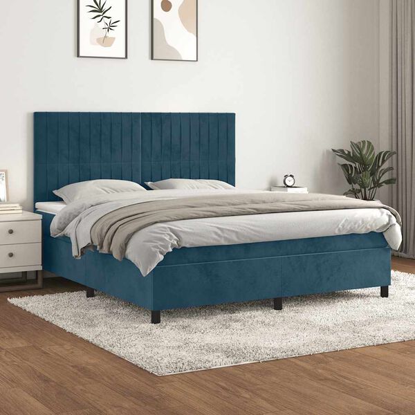 vidaXL Box spring postel s matrac&iacute; tmavě modr&aacute; 160x200 cm samet