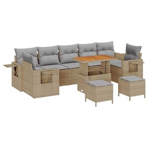 vidaXL Sada zahradn&iacute;ch pohovek s pol&scaron;t&aacute;řem 10 pcs B&eacute;žov&aacute; polyratan