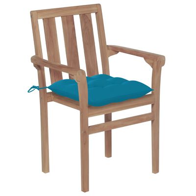 vidaXL Zahradní židle 2 ks světle modré podušky masivní teakové dřevo