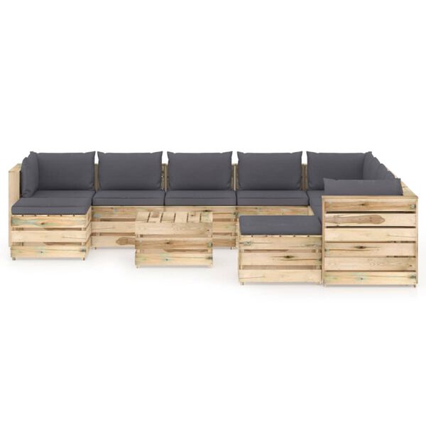 vidaXL 11d&iacute;ln&aacute; zahradn&iacute; souprava s podu&scaron;kami zeleně impregnovan&eacute; dřevo