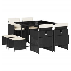 vidaXL 9d&iacute;ln&yacute; zahradn&iacute; j&iacute;deln&iacute; set s podu&scaron;kami čern&yacute; polyratan