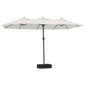 vidaXL Dvojit&yacute; zahradn&iacute; slunečn&iacute;k s LED p&iacute;skově b&iacute;l&yacute; 449 x 265 cm