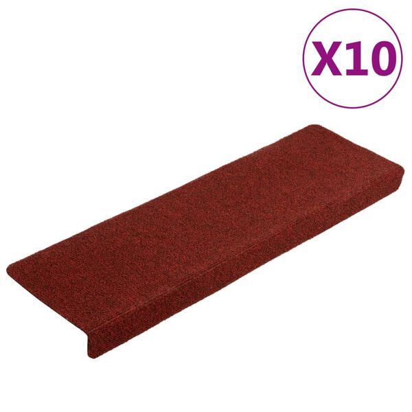 vidaXL Schodové rohože samolepicí 10 ks 65 x 21 x 4 cm bordó červená s obdélníkovým okrajem